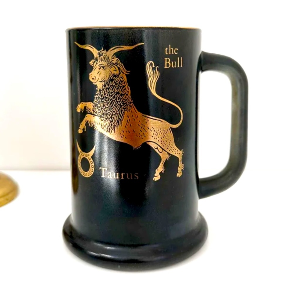 Vintage Taurus Mug by Federal Glass Black & Gold Zodiac Mug